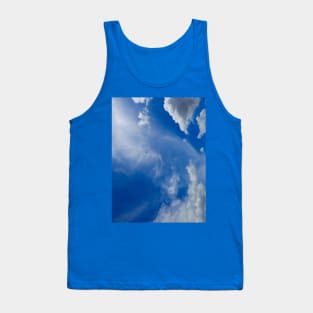 Fluffy white cloud shapes at blue sky. Tank Top